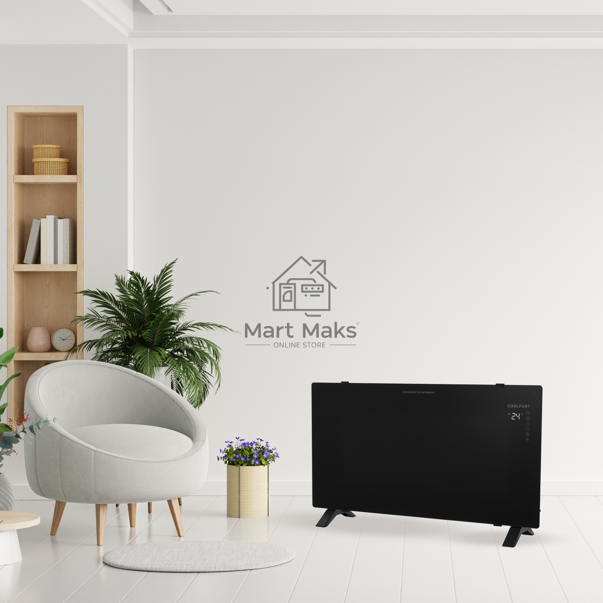 Конвектор Coolfort CF-3940 черный, 2000 Вт, 20 м2, термостат, дисплей, WiFi