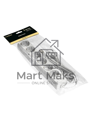 Удлинитель ExeGate ECE-6-5W (EX285836RUS), белый, 5 м, евровилка с заземлением, 6 евророзеток с заземлением, 2200 Вт