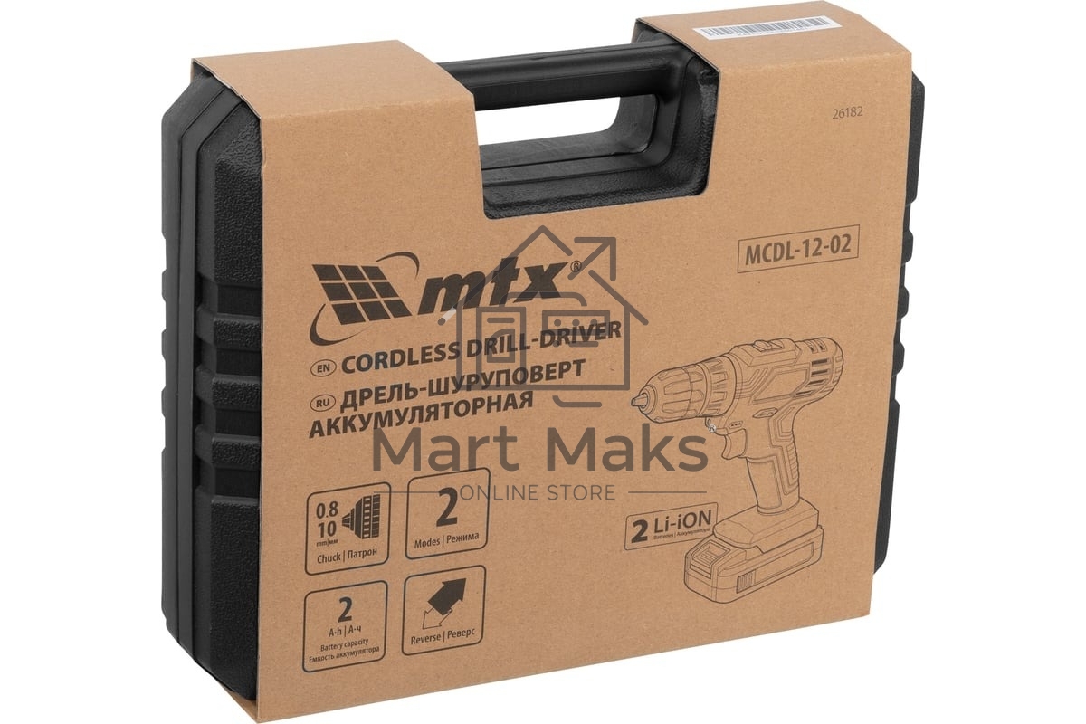 Дрель-шуруповерт аккумуляторная MTX MCDL-12-02, Аккумуляторная, 12В, 2 АКБ, Кейс