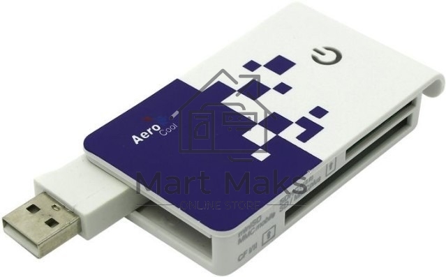 Карт-ридер внешний AeroCool AT-955A/белый-синий/Micro SD/Micro SDHC/Micro SDXC/SD/SDHC/SDXC/MS/MS Duo/MS Micro (M2)/USB 2.0 Type-A/пластик