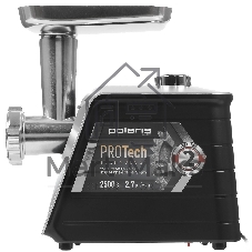 Мясорубка электрическая Polaris PMG 2546 серый, 2500 Вт, 2.7 кг/мин, реверс, защита от перегрузки, металлический лоток, насадки - 7