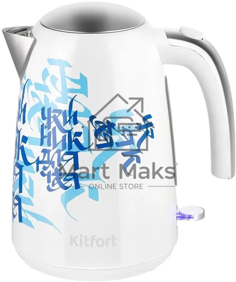 Чайник электрический Kitfort КТ-6772 1.7л. 2200Вт белый/синий корпус: металл/пластик