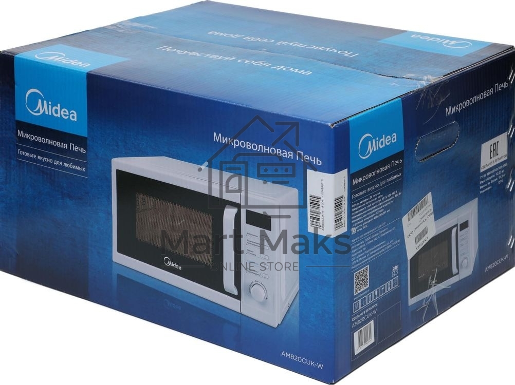 Микроволновая печь Midea AM820CUK-W белый, 20 л, 800 Вт, переключатели - кнопки, поворотный механизм