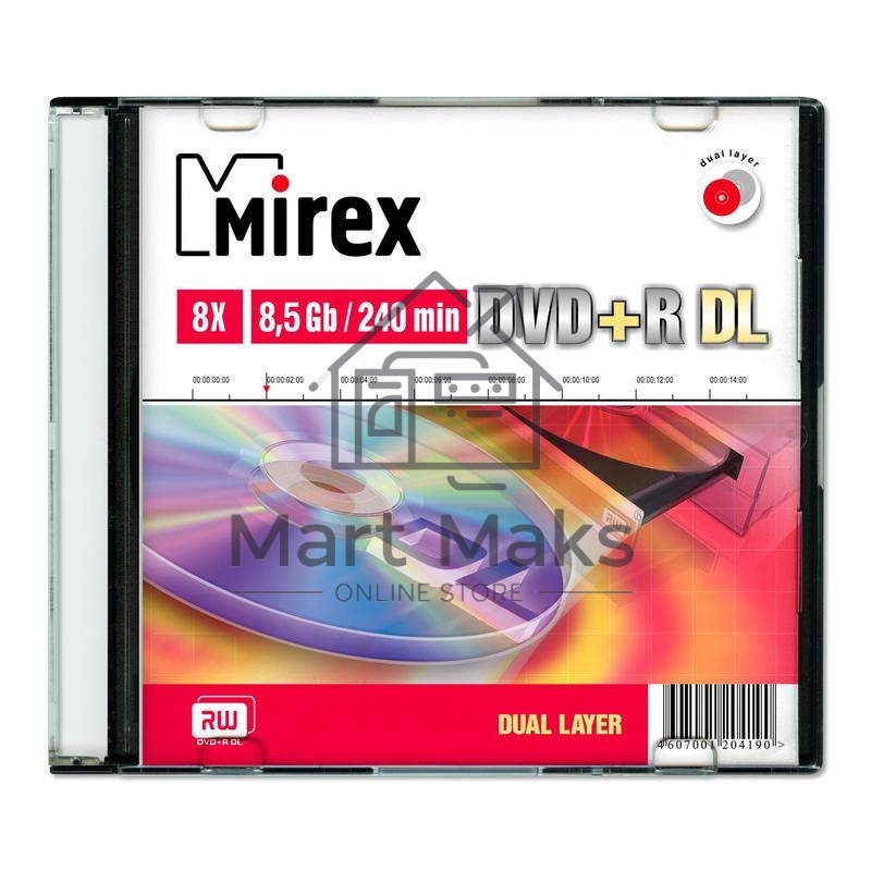 Диск DVD+R Mirex 8.5 Gb, 8x, Slim Case (1), Dual Layer (1/50)