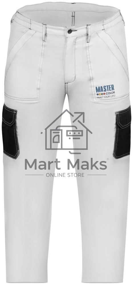 Брюки рабочие Master Color 30-8014 белые, эластичный пояс, 6 карманов, размер XXL