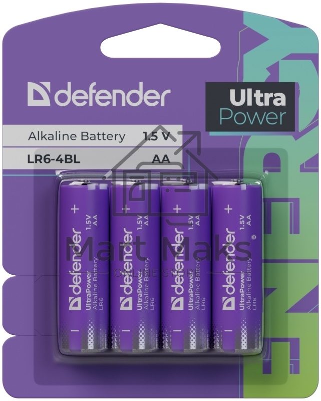 Батарейка алкалиновая Defender LR6-4BL АА, блистер, 4 шт., UltraPower