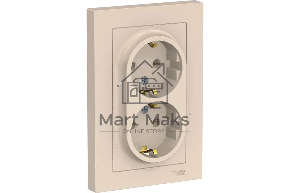 Розетка 2-м AtlasDesign с заземл. 16А в сборе беж. SchE ATN000224