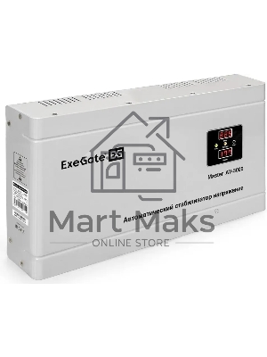 Стабилизатор напряжения ExeGate Master AV-3000 (3000ВА, 140-260В, цифр. индикация вход/вых. напряжения, 220В±8%, КПД 98%, 5 уровней защиты, задержка, метал.корпус, клем.колодка, RTL)