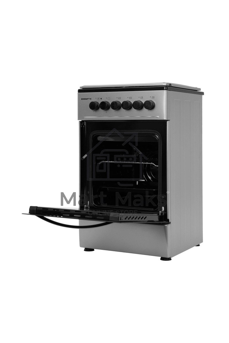 Плита комбинированная Kraft KF-FSK5302ES серый, конфорок 4 газовых, духовка 58 л, 50 см x 85.5 см x 55 см