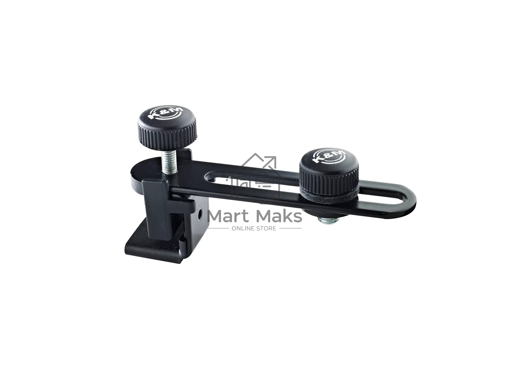 Держатель микрофона на обод барабана K&M 24035-300-55 регулируемый по вылету крепление микрофона, перемещение по направляющей до 70 мм