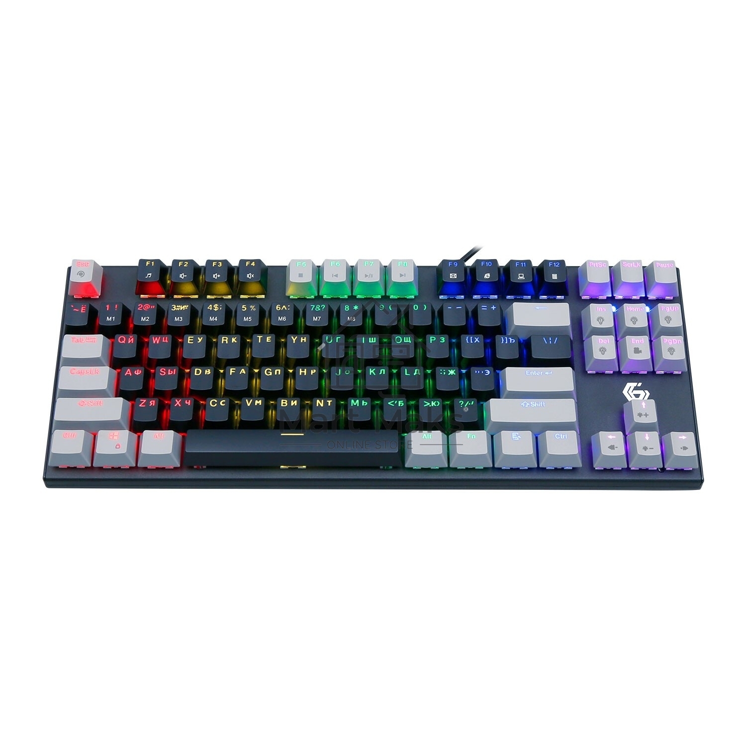 Проводная механическая клавиатура Gembird KB-G600-1, 87кл, Rainbow, коричн.свитчи, 1.8м, черная