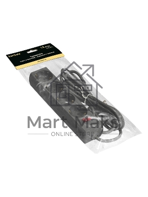 Удлинитель ExeGate EC-4-1.8B (EX279396RUS), черный, 1,8 м, евровилка с заземлением, 4 евророзетки с заземлением, 2200 Вт