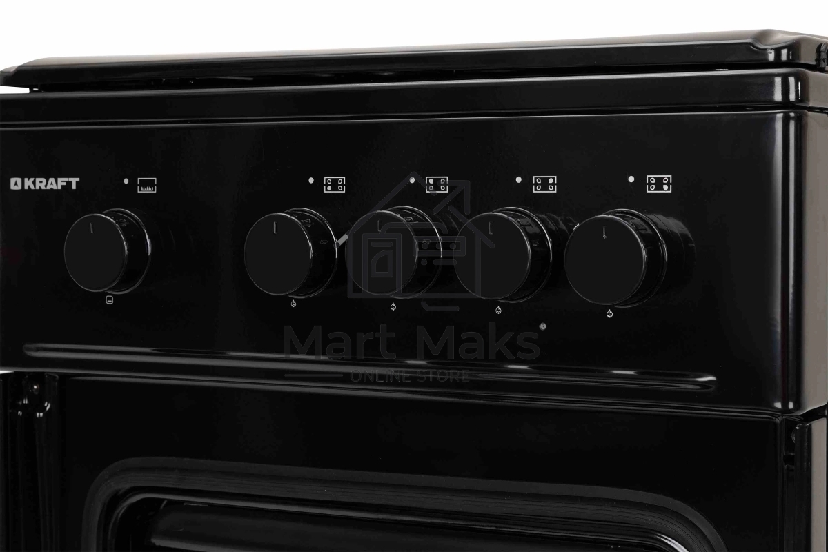 Плита газовая Kraft KF-FSK5301GBL черный, конфорок 4 газовых, духовка 58 л, 50 см x 85.5 см x 55.6 см