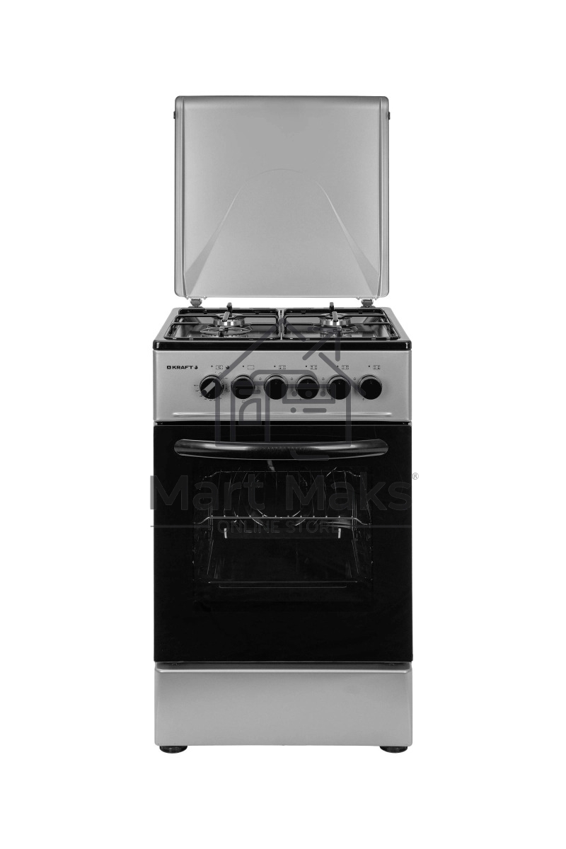 Плита комбинированная Kraft KF-FSK5302ES серый, конфорок 4 газовых, духовка 58 л, 50 см x 85.5 см x 55 см