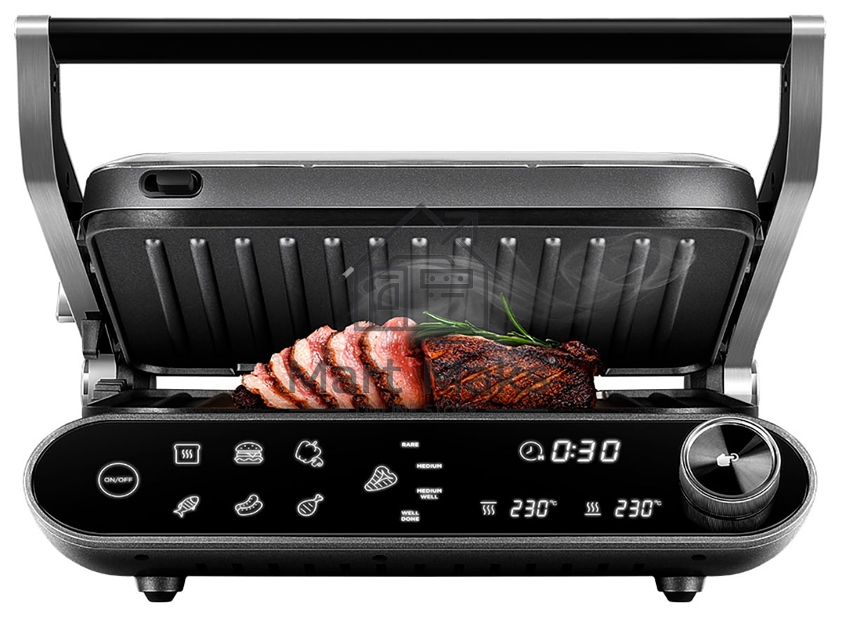 Гриль Redmond SteakMaster GM-303 cерый, 2200 Вт, дисплей, таймер, антипригарное покрытие