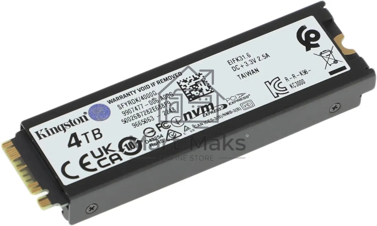 Накопитель SSD Kingston Fury Renegade, 4Tb, PCIe 4.0 x4, M.2 2280, NVMe, R/W 7300/7000, с радиатором