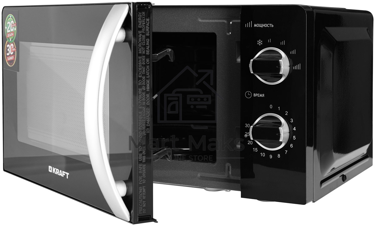 Микроволновая печь Kraft KF20MW7B-203M черный, 20 л, 700 Вт, переключатели - поворотный механизм