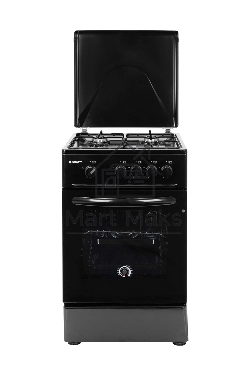 Плита газовая Kraft KF-FSK5301GBL черный, конфорок 4 газовых, духовка 58 л, 50 см x 85.5 см x 55.6 см