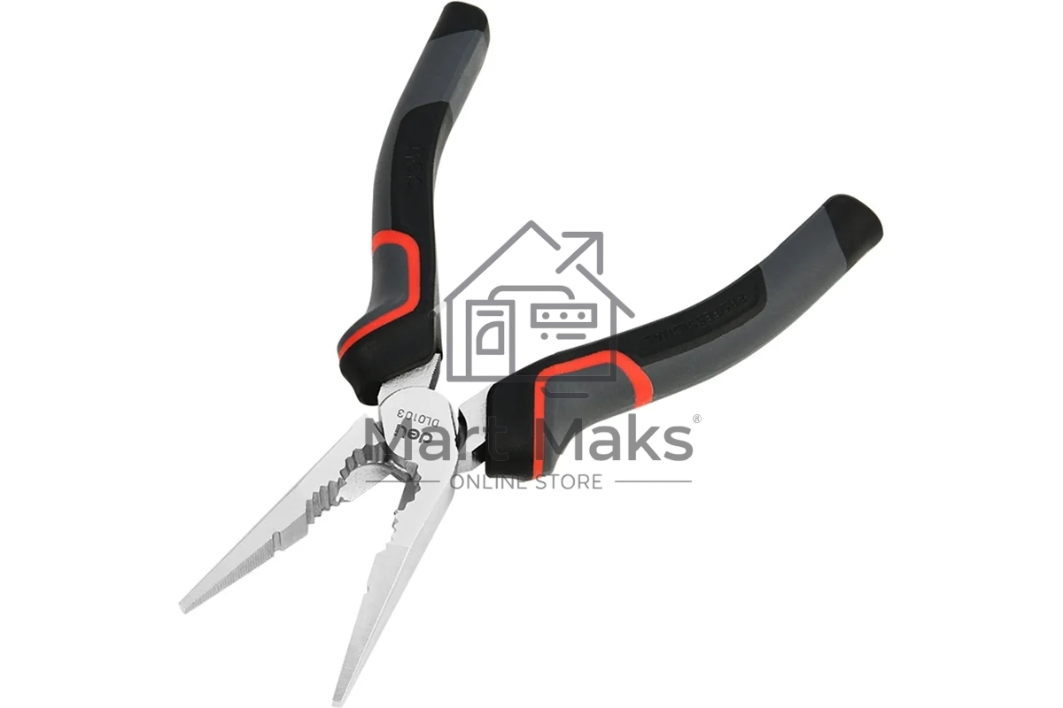 Удлиненные плоскогубцы Deli DL0103 160 мм, Cr-V, эксцентриковый шарнир, антикоррозийное покрытие, трехкомпонентная прорезиненная рукоять