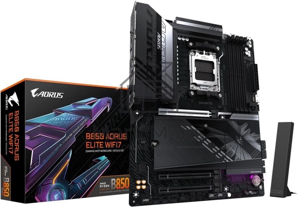 Материнская плата Gigabyte B850 AORUS ELITE WIFI7 rev. 1.1, AM5, AMD B850, 4xDDR5, 4xSATA, 3xM.2, 1xPCIe 5.0 x16, 2xPCIe 3.0 x16, 1xDP, 1x2.5Gb LAN, Wi-Fi 7, Bluetooth 5.4, 1xUSB-C 10Gbps, 2xUSB-A 10Gbps, 5xUSB-A 5Gbps, 4xUSB-A 2.0, 3x3.5 мм + S/PDIF оптический, 7.1, ATX