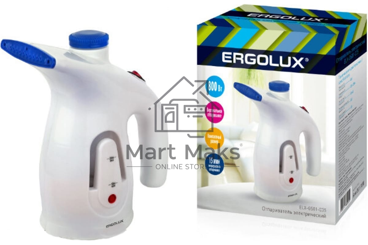Отпариватель компактный Ergolux ELX-GS01-С35 800Вт электр. 800Вт 200мл 220-240В бел./син. 13973