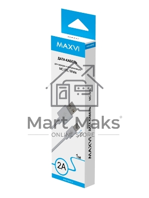 Кабель Maxvi MC-01L white USB-A - microUSB, 2A ток макс. нагрузки 2А, макс. напряжение 5V; стандарт USB 2.0; длина разъема microUSB 8,9 мм, длина кабеля 1м, материал PVC, белый