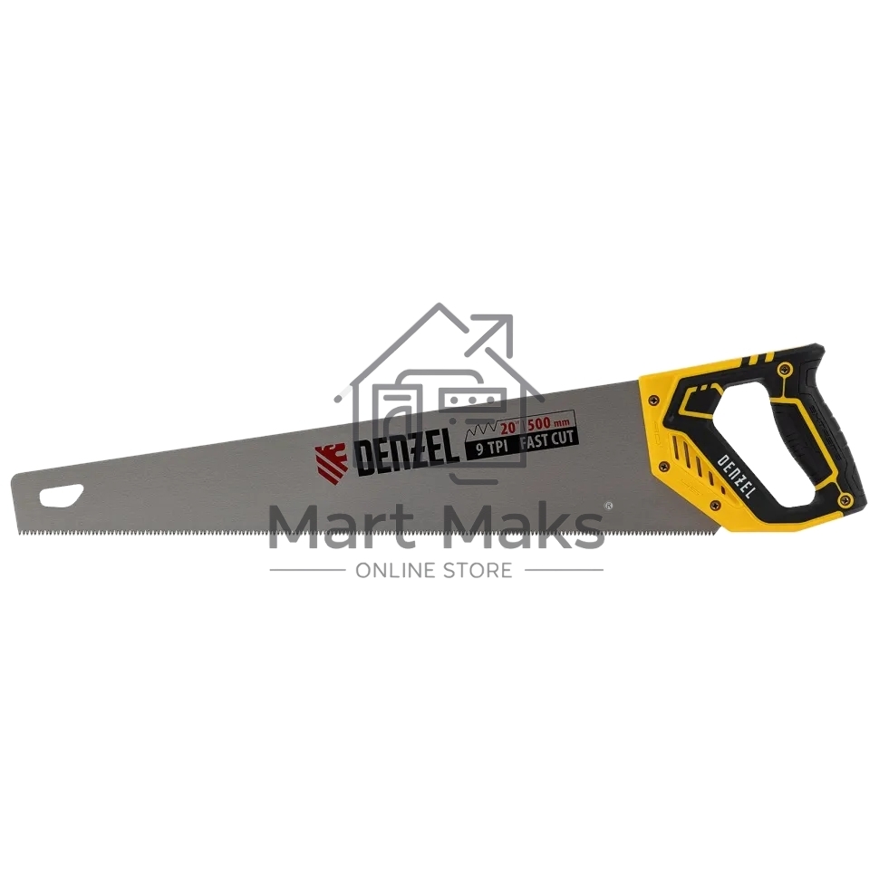 Ножовка по дереву Denzel 500 мм, 9 TPI, зуб 3D, двухкомпонентная рукоятка