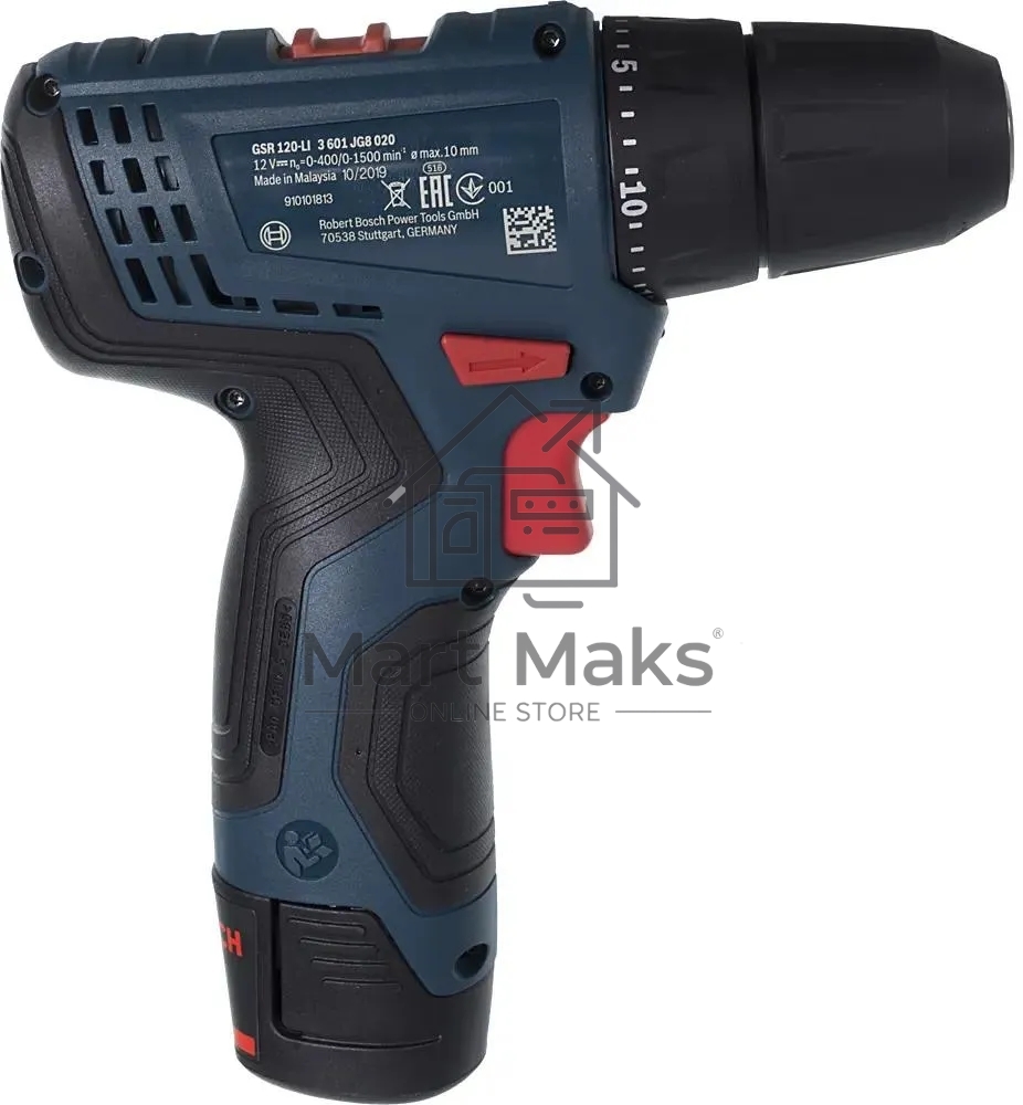 Дрель-шуруповерт Bosch GSR 120-LI C, Аккумуляторная, 12В, 2 АКБ, Кейс