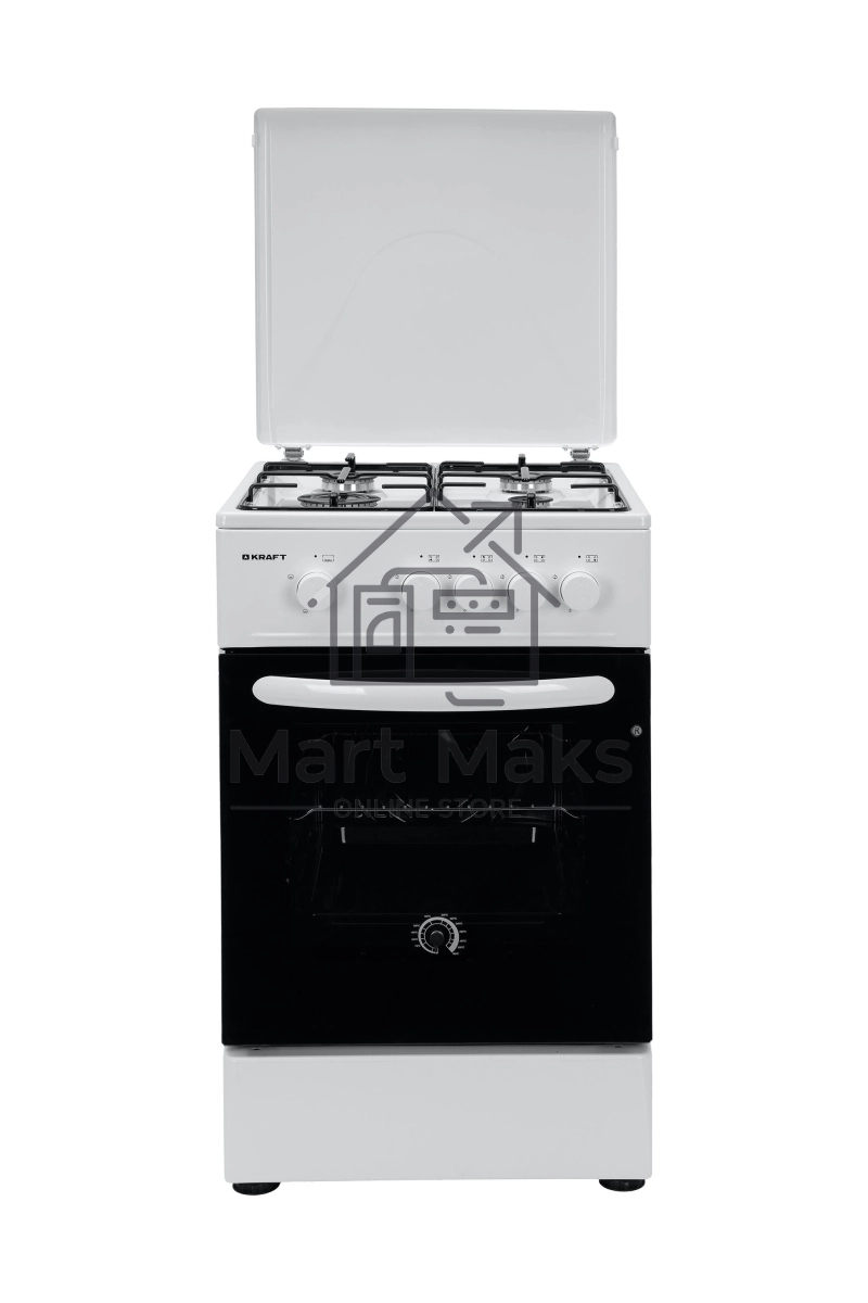 Плита газовая Kraft KF-FSK5301GW белый, конфорок 4 газовых, духовка 58 л, 50 см x 85.5 см x 55.6 см