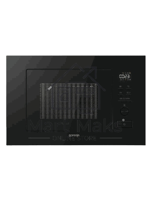 Встраиваемая микроволновая печь Gorenje, 20 л, 5 уровней мощности, 8 автопрограмм, электронное управление/утапливаемый переключатель, дисплей, гриль, поворотный стол, пошаговое приготовление, быстрый старт, черный