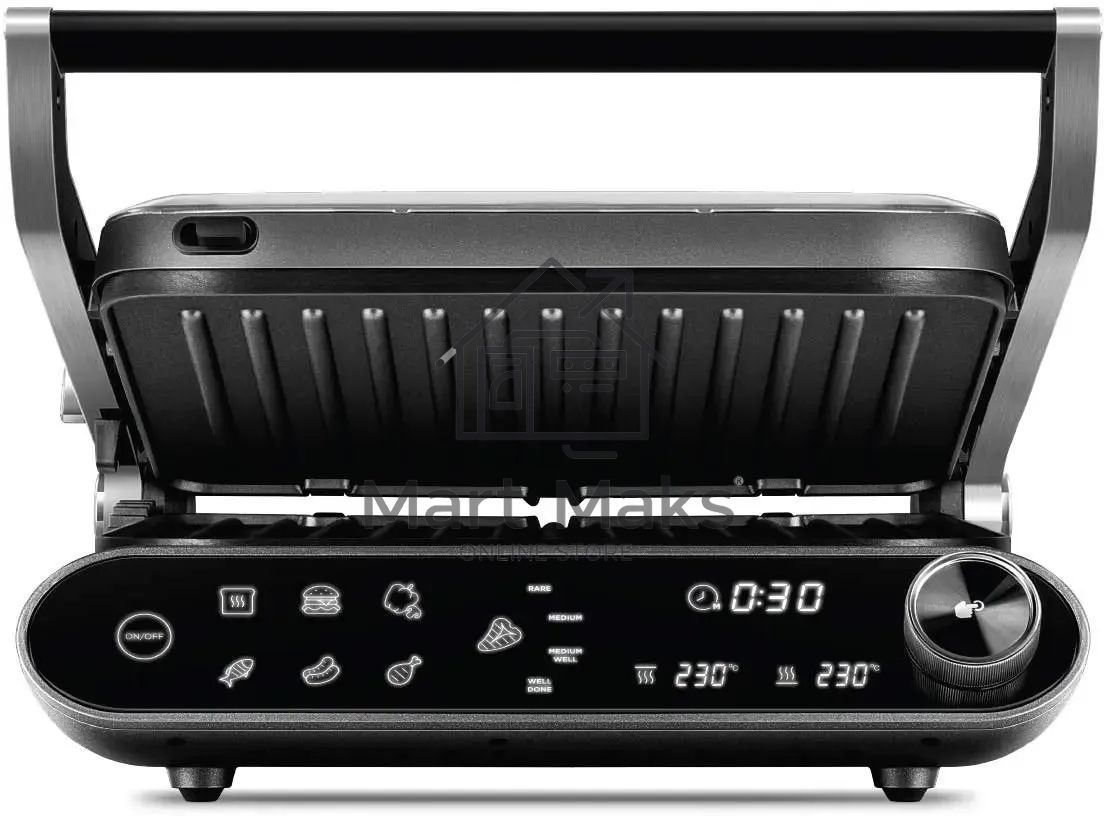 Гриль Redmond SteakMaster GM-303 cерый, 2200 Вт, дисплей, таймер, антипригарное покрытие