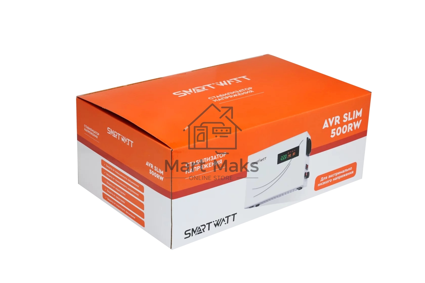 Настенный стабилизатор напряжения SMARTWATT AVR SLIM 500RW (100W - 260W, 500VA, 0.5 кВт, 50 Гц, розеток — 1, LED-диспле