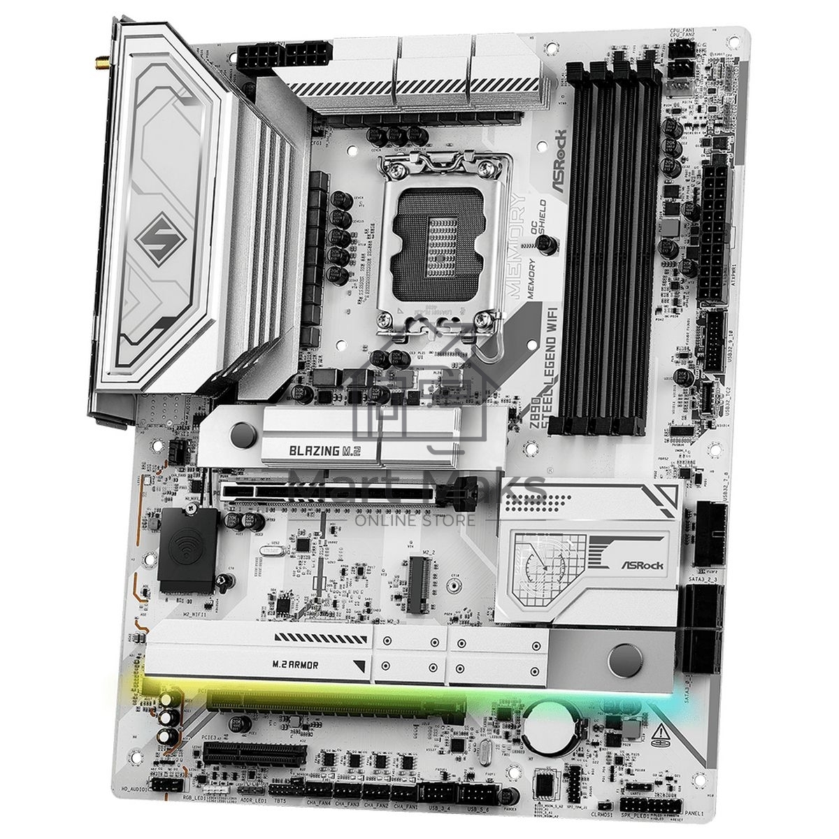 Материнская плата ASRock Z890 Steel Legend WiFi, LGA 1851, Intel Z890, 4xDDR5, 4xSATA, 4xM.2, 1xPCIe 4.0 x4, 1xPCIe 5.0 x16, 2xUSB-C Thunderbolt 4, 4xUSB-A 3.2 Gen 1, 2xUSB-A 3.2 Gen 2, 1xHDMI, 1x2.5Gb LAN, 2x3.5 мм, 7.1, ATX
