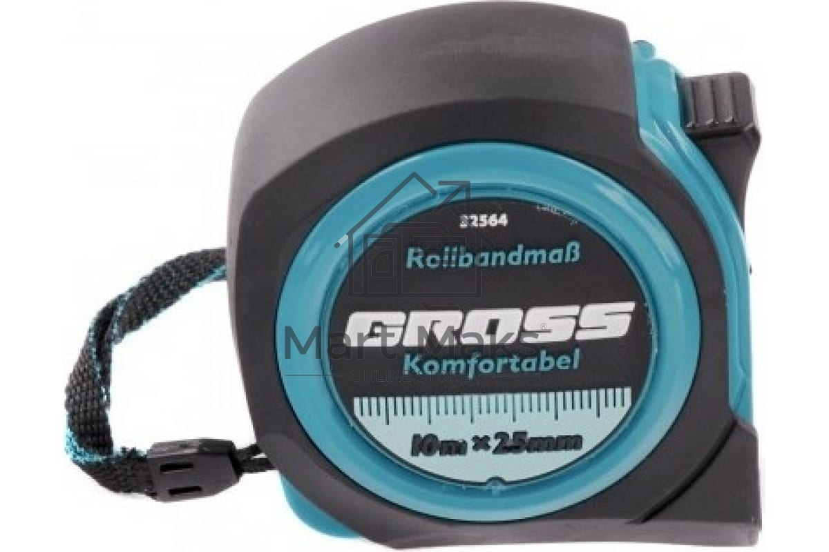 Рулетка GROSS Komfortabel, 10 м х 25 мм обрезиненный корпус 32564