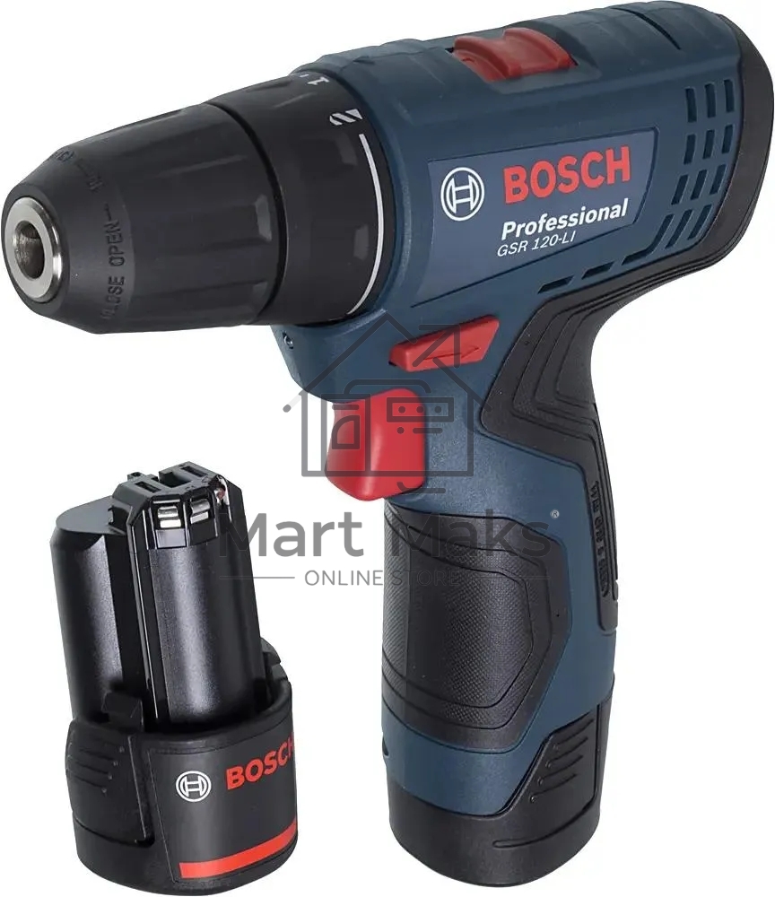 Дрель-шуруповерт Bosch GSR 120-LI C, Аккумуляторная, 12В, 2 АКБ, Кейс