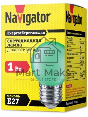 Лампа светодиодная Navigator NLL-G45-1-230-G-E27 1 Вт шар E27 220-240В зел.