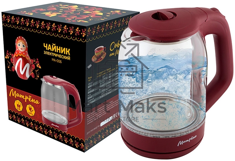 Чайник электрический МАТРЁНА MA-006 стекло вишневый