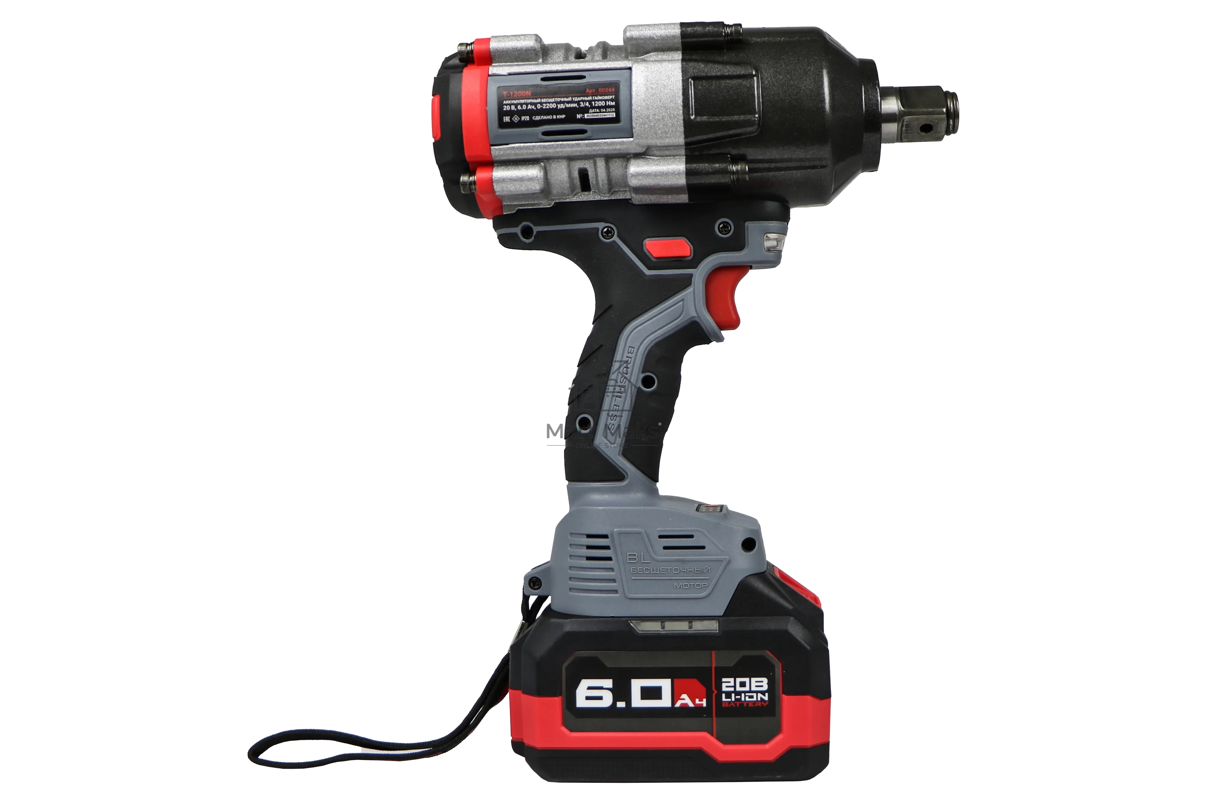 Аккумуляторный бесщеточный ударный гайковерт ProfiPower T-1200N (18В,Li-ion-1шт, 6.0А·ч, 1200Нм, переходник 3/4