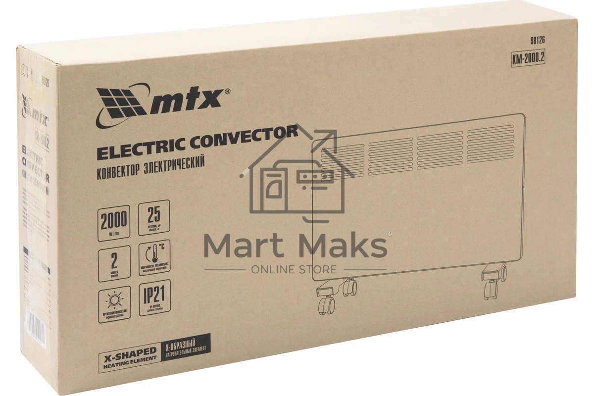 Конвектор MTX КМ-2000.2 белый, 2000 Вт, 25 м2, термостат