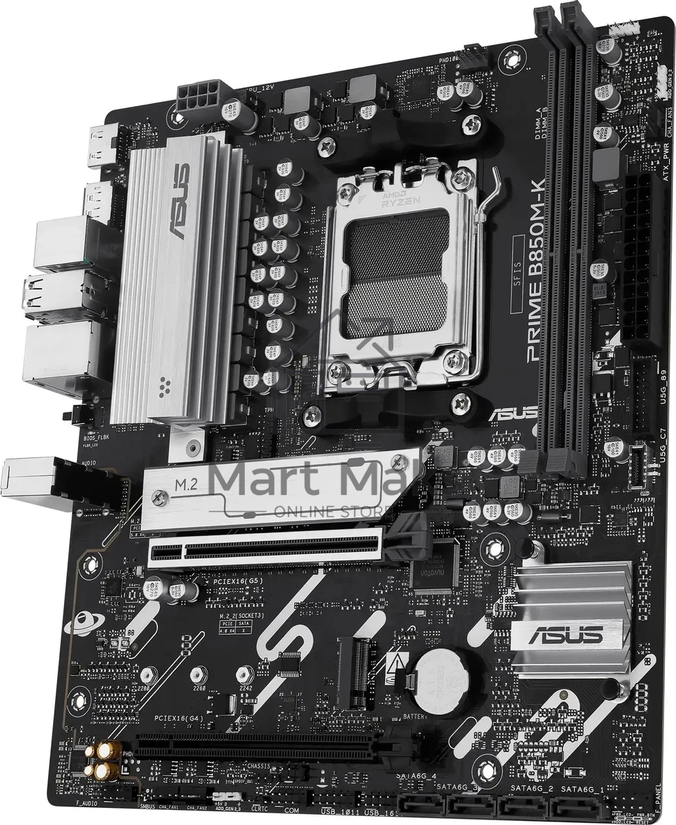 Материнская плата ASUS PRIME B850M-K, AM5, AMD B850, 2xDDR5, 4xSATA, 2xM.2, 1xPCIe 5.0 x16, 1xPCIe 4.0 x8, 1xDP (v1.4), 1xHDMI (v2.1), 1x2.5Gb LAN, 2xUSB-A 10Gbps, 2xUSB-A 5Gbps, 4xUSB-A 2.0, 3x3.5 мм, 7.1, mATX