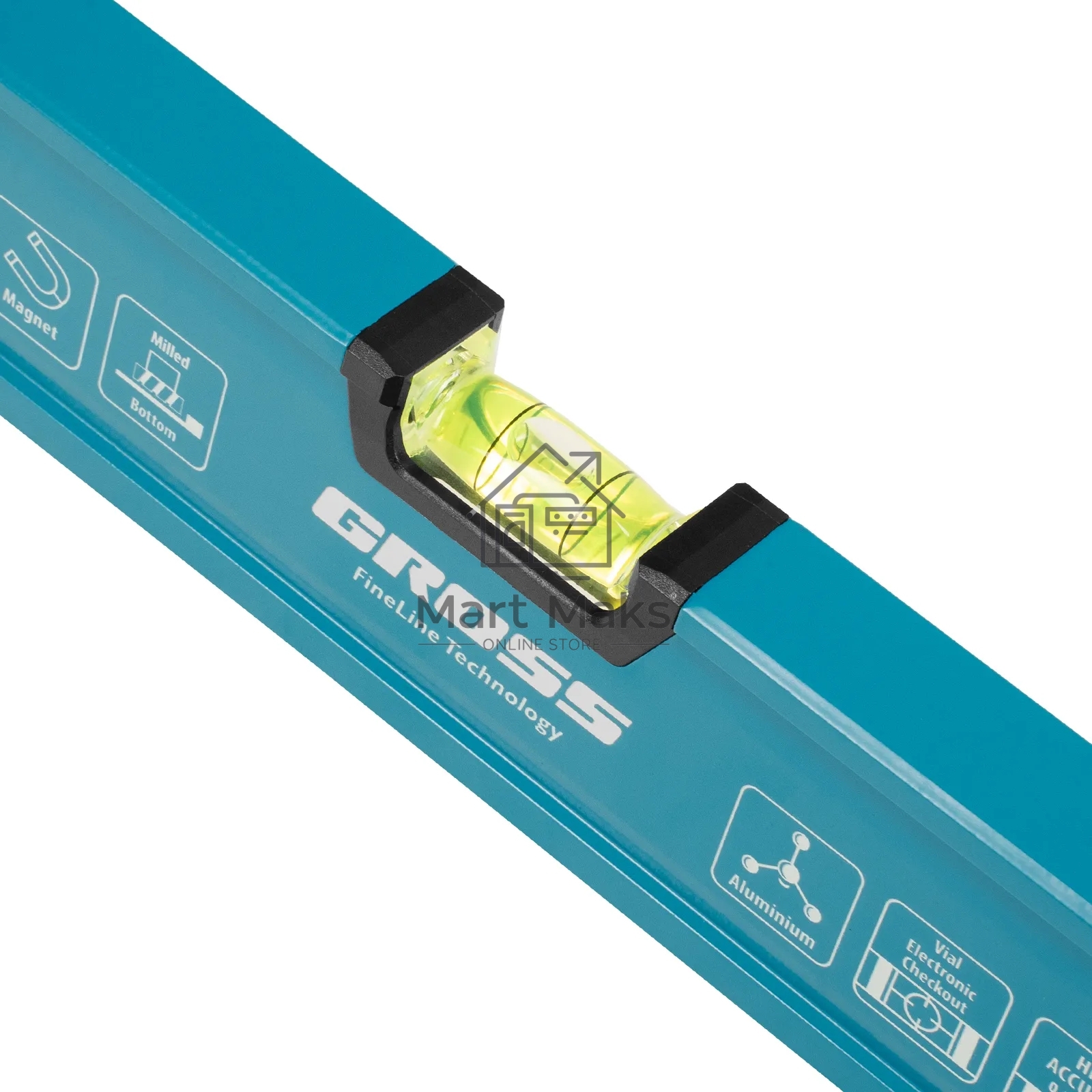 Уровень Gross 33654 алюминиевый, магнит., фрезерованный, 3 глазка, 0,5 мм/м, 1200 мм