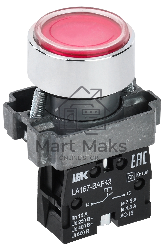Кнопка LA167-BAF42 d=22мм 1р красная IEK