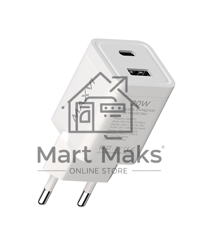 Сетевое зарядное устройство Maxvi A354PD Type-C 20W PD3.0 + USB 2.4A, белый