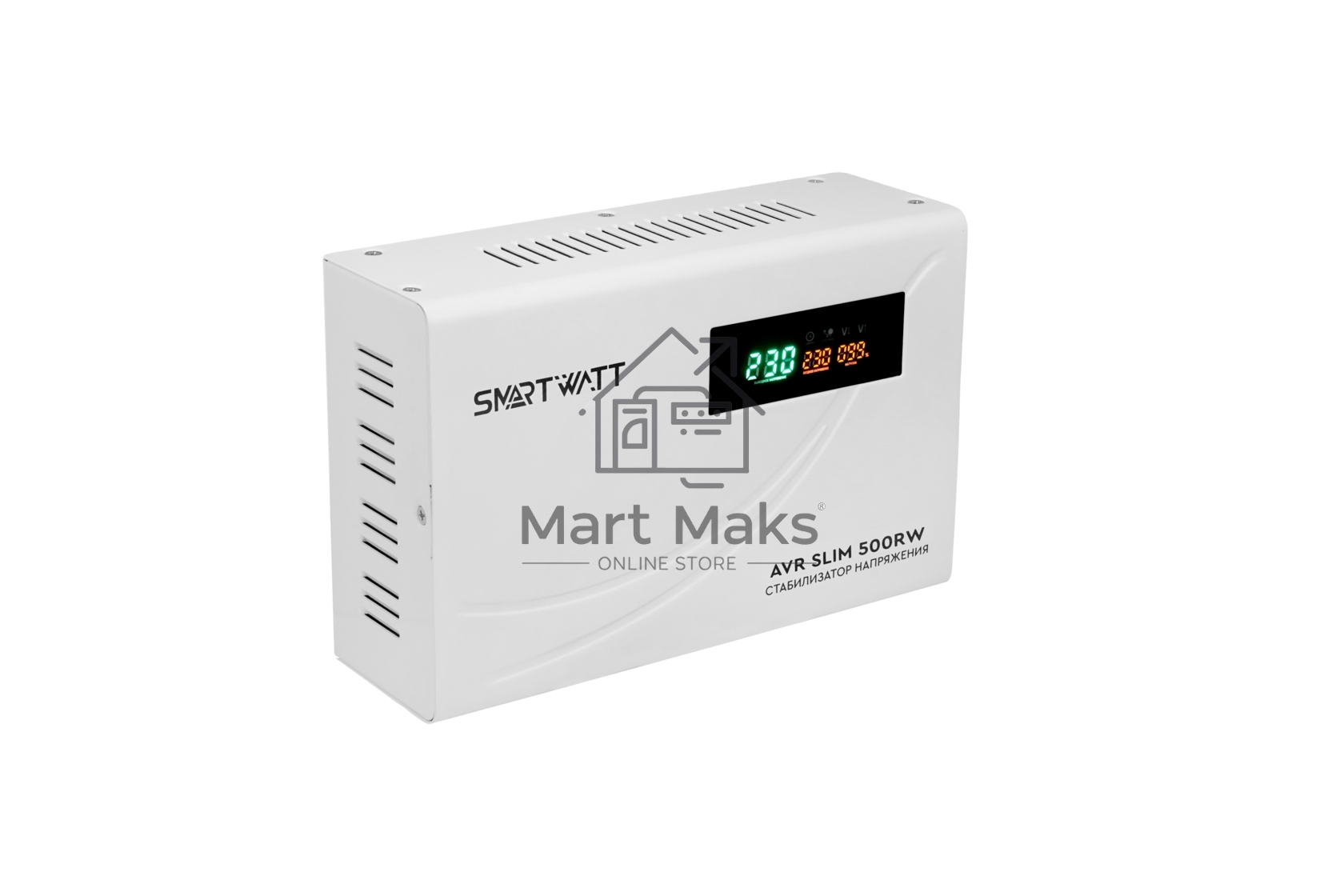 Настенный стабилизатор напряжения SMARTWATT AVR SLIM 500RW (100W - 260W, 500VA, 0.5 кВт, 50 Гц, розеток — 1, LED-диспле