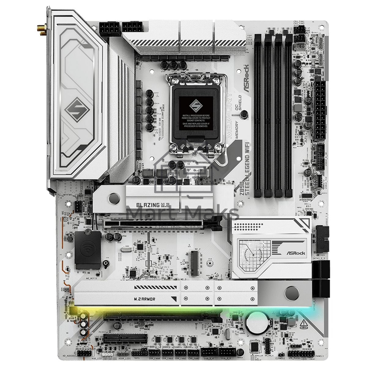 Материнская плата ASRock Z890 Steel Legend WiFi, LGA 1851, Intel Z890, 4xDDR5, 4xSATA, 4xM.2, 1xPCIe 4.0 x4, 1xPCIe 5.0 x16, 2xUSB-C Thunderbolt 4, 4xUSB-A 3.2 Gen 1, 2xUSB-A 3.2 Gen 2, 1xHDMI, 1x2.5Gb LAN, 2x3.5 мм, 7.1, ATX