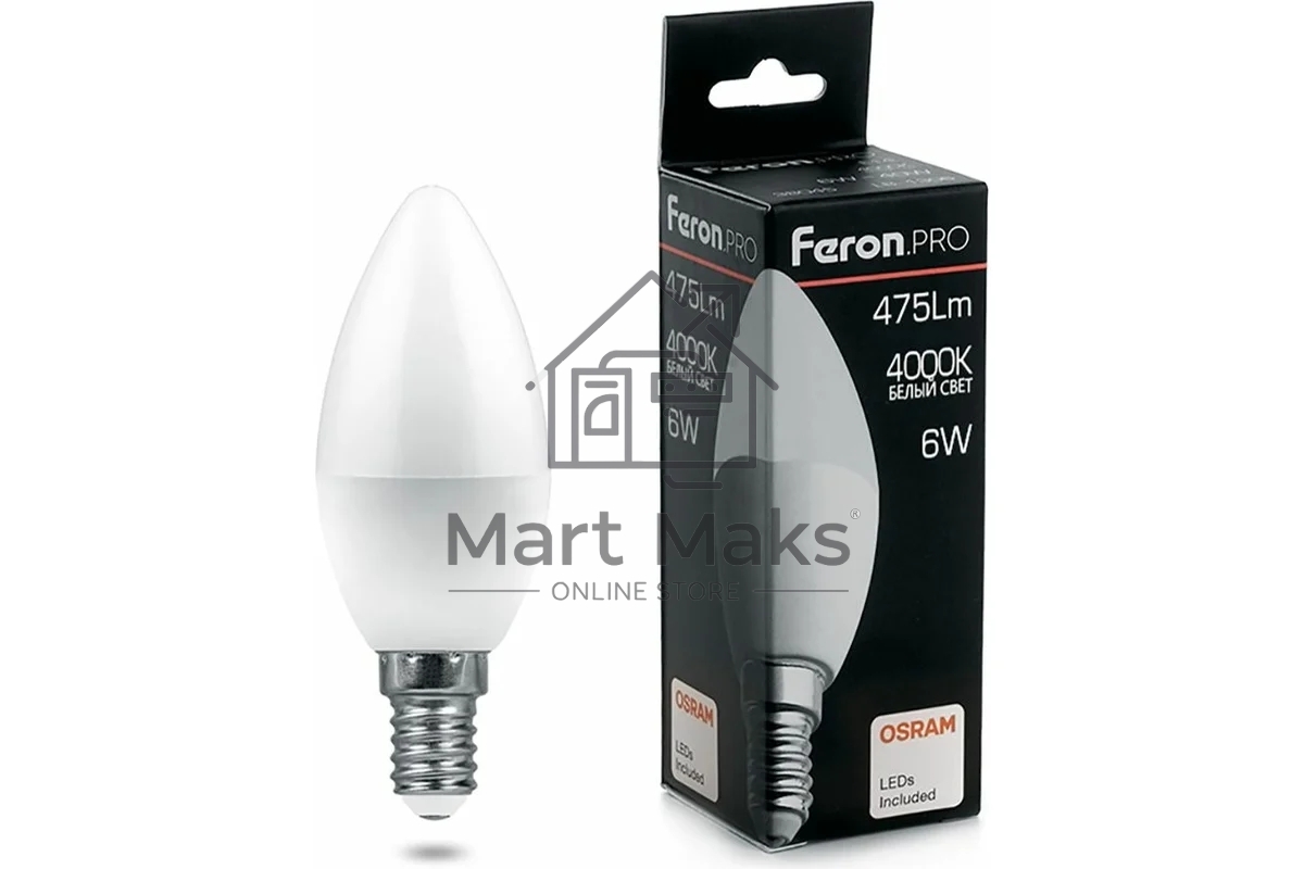 Лампа светодиодная FERON PRO LB-1306 (38045) свеча E14 6W 4000K