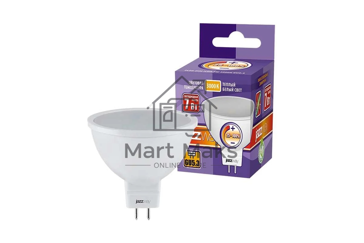 Лампа светодиодная диммируемая JazzWay 1035400 PLED-DIM JCDR 7Вт 3000К тепл. бел. GU5.3 540лм 220-240В