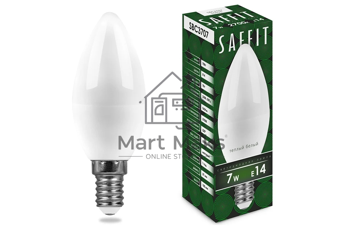 Лампа светодиодная SAFFIT SBC3707 (55030) 7 вт E14 теплый матовая свеча