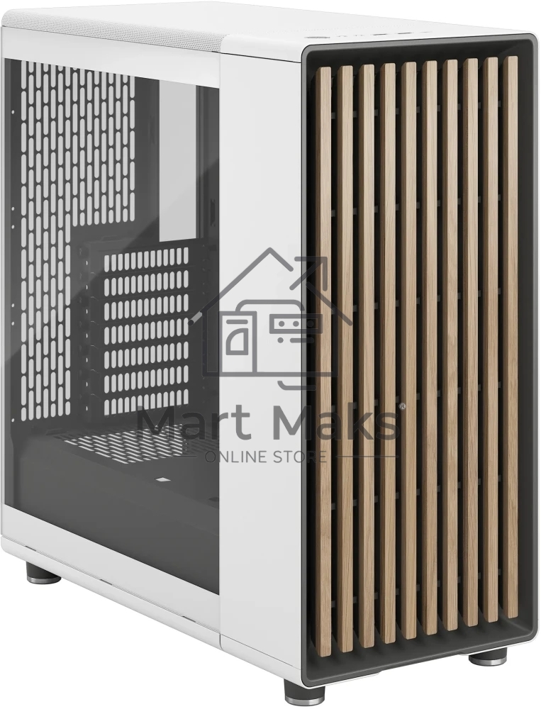 Компьютерный корпус без блока питания Case Fractal Design North TG Clear Tint, Midi-Tower, 2x140мм, 2xUSB-A 3.2 + 1xUSB 3.2 Type-C ATX, mATX, mITX Wood panel, Chalk белый