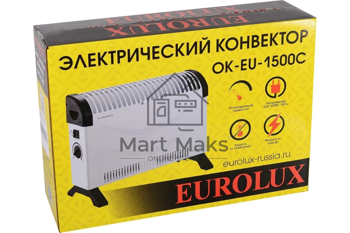 Конвектор Eurolux ОК-EU-1500C белый, 1500 Вт, 20 м2, термостат